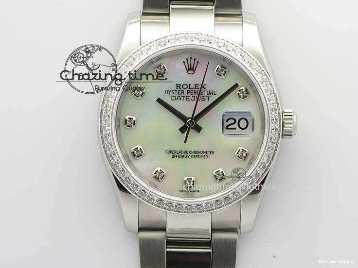 1223 Neat DateJust 36mm SS BP-Maker Best Edition Diamond Bezel White MOP Dial On SS Bracelet A2824 V 3842
